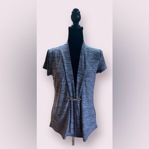 Liz McCoy: Gray Brushed Blouse with Black Insert and Chain
